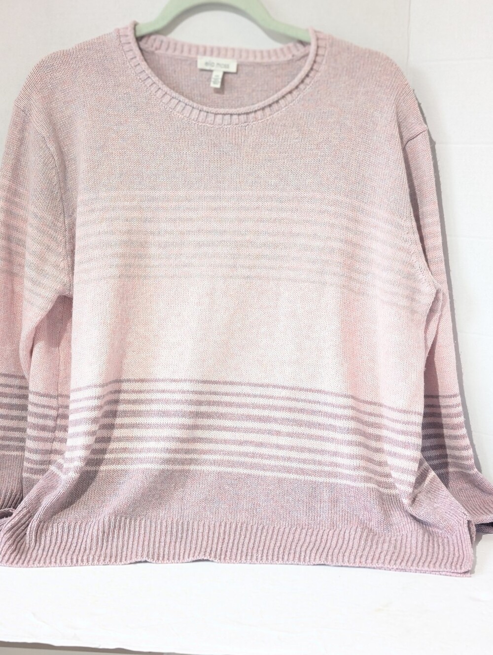 Ella Moss Light Pink Striped Crewneck Sweater